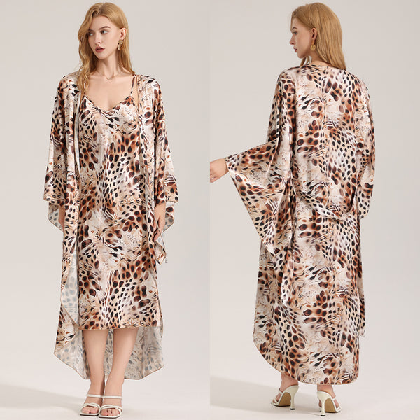 Elegant Printed Satin Chiffon Camisole Robe SpringSummer Two-Piece Set