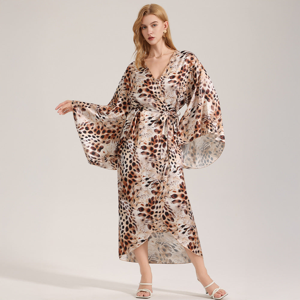 Elegant Printed Satin Chiffon Camisole Robe SpringSummer Two-Piece Set