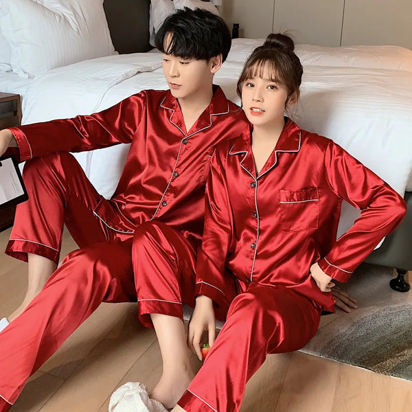 Luxury Satin Pajama Set – Elegant Couple Sleepwear for Men & Women