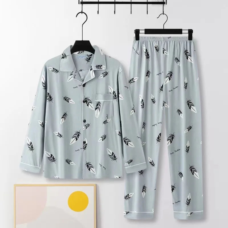 Men’s Cotton Sleepwear Set – Comfortable Two-Piece Plaid Lounge & Pajama Suit