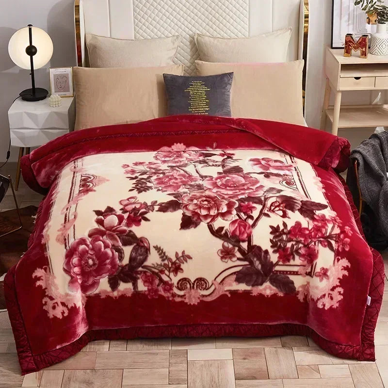European Style Warm Raschel Blanket for Winter – Luxury Thick Double-Sided Flocked Comforter