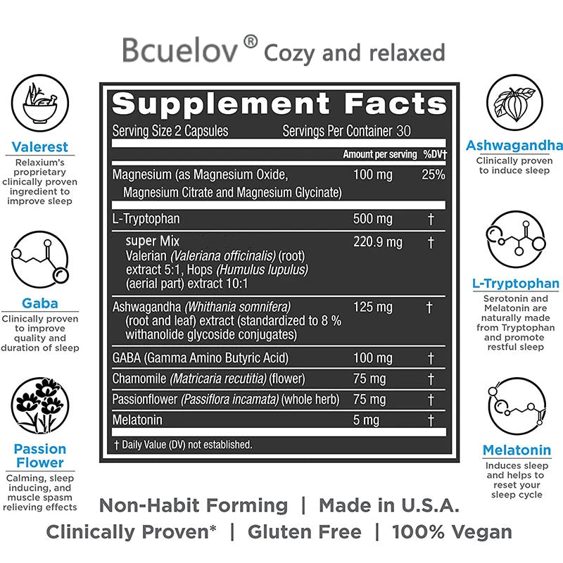 Bcuelov Melatonin Sleep Support – Fall Asleep Faster & Wake Refreshed