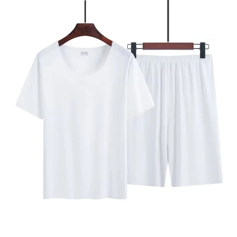 Men’s Ice Silk Pajama Set – Short Sleeve Summer Homewear