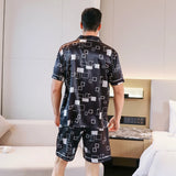 Men’s Ice Silk Summer Pajama Set – Short Sleeve Casual Homewear