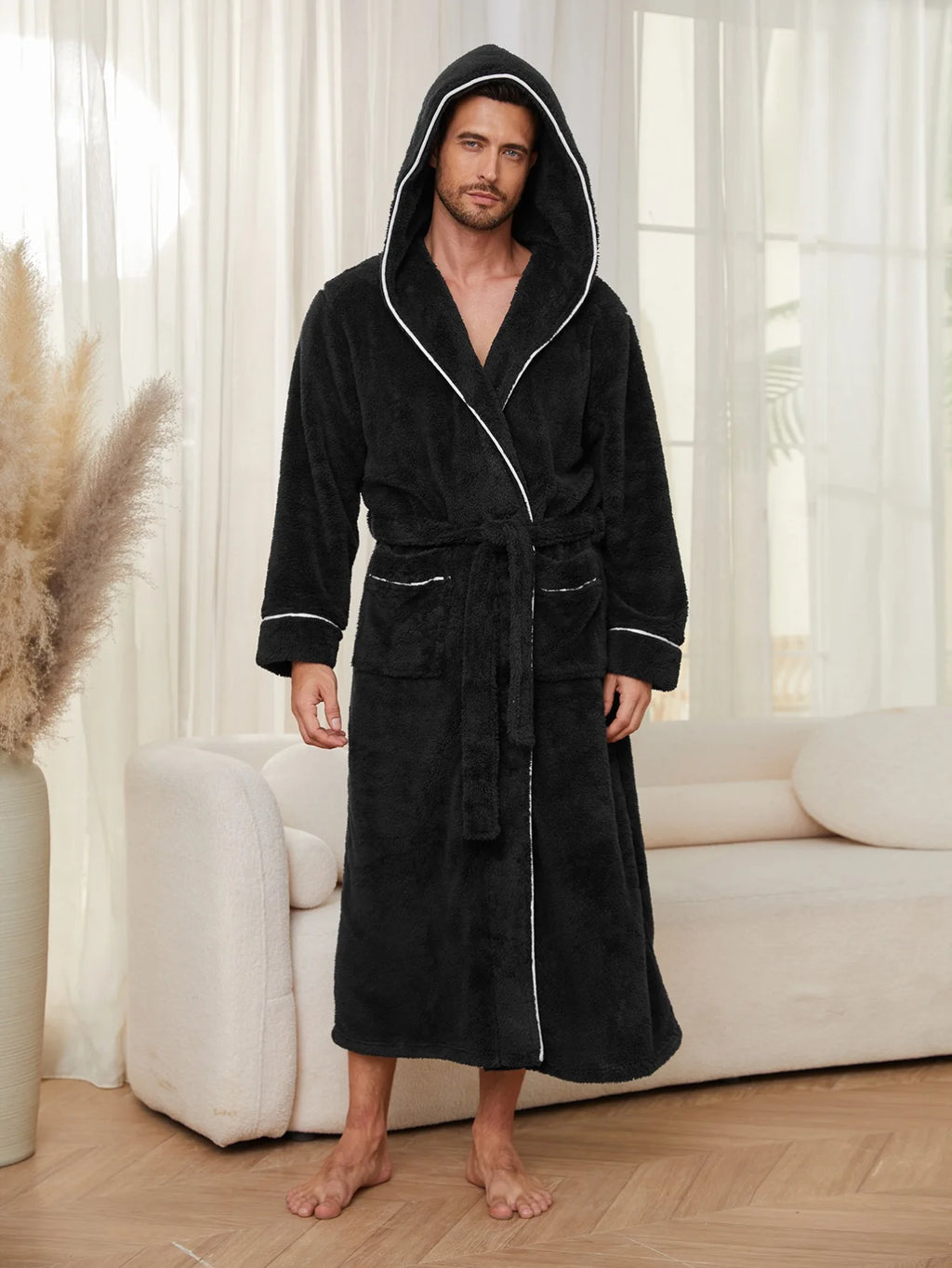 EloraSleep™ Stone Plush Robe – Hotel-Soft Flannel Bathrobe for Men