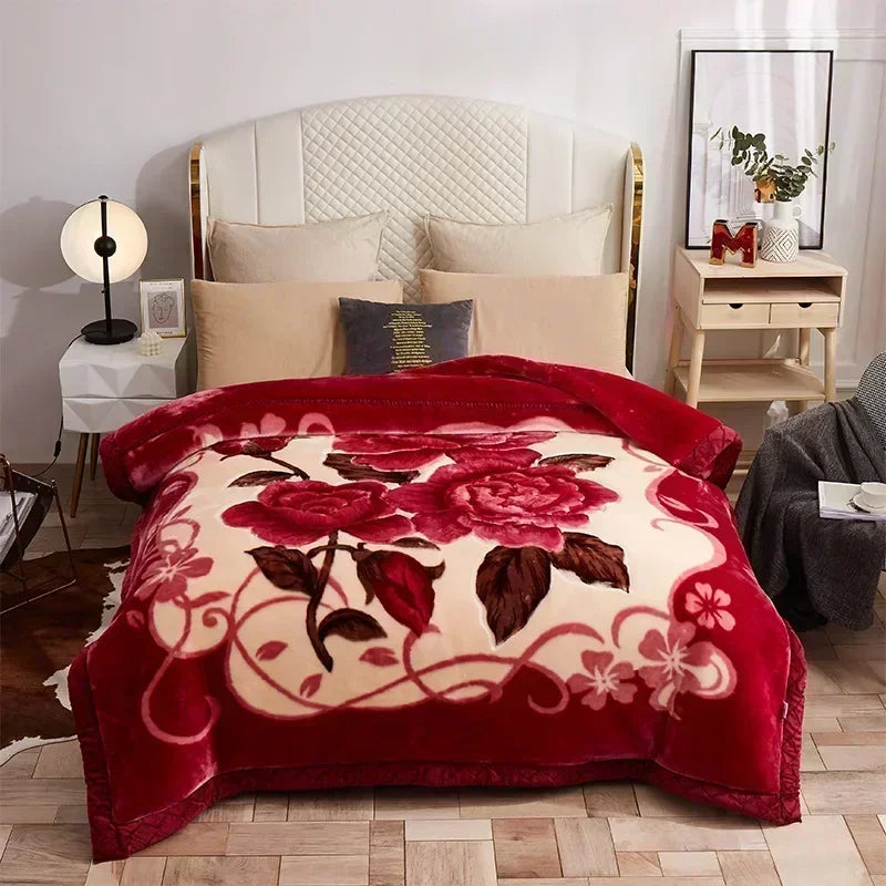 European Style Warm Raschel Blanket for Winter – Luxury Thick Double-Sided Flocked Comforter