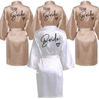 Team Bride Satin Robe – Wedding Party Kimono Pajamas with Black Letter Print (SP003)
