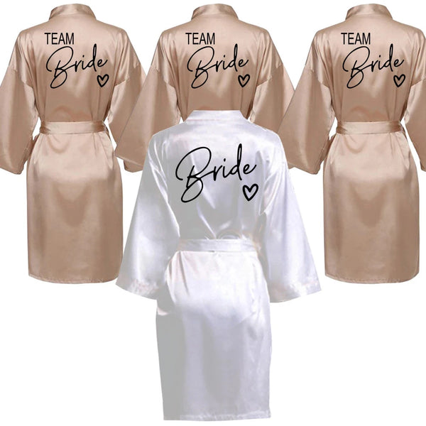 Team Bride Satin Robe – Wedding Party Kimono Pajamas with Black Letter Print (SP003)