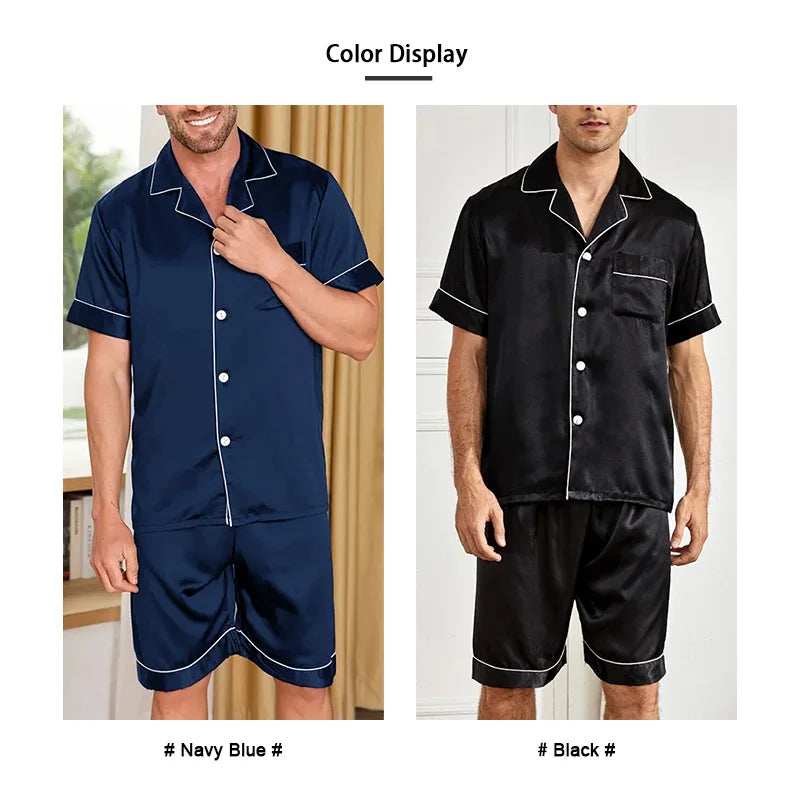 Men’s Satin Pajama Set – Short Sleeve Summer Sleepwear 2-Piece