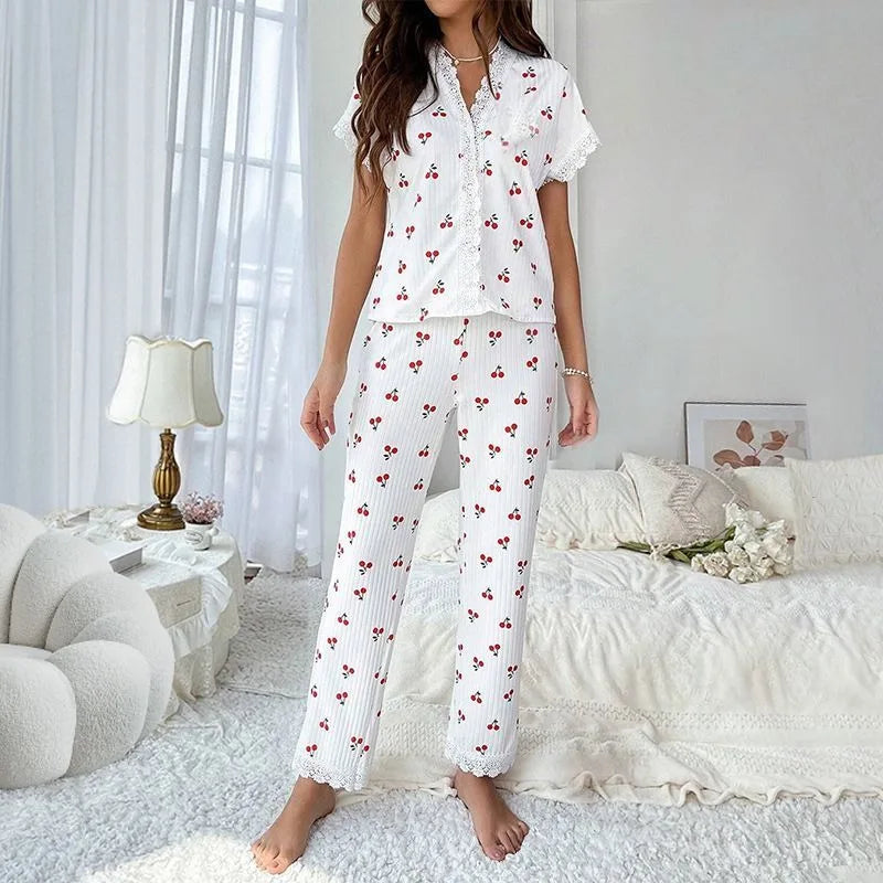 EloraSleep Women’s Seasonal Pajama Set – Lace Button Down & Comfortable Homewear