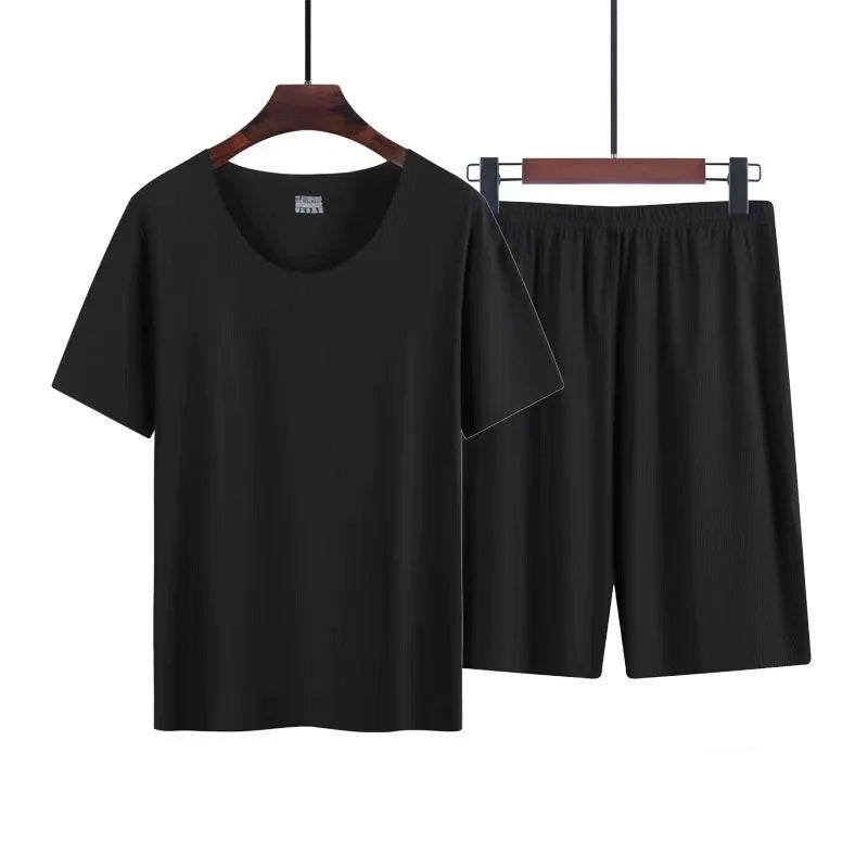 Men’s Ice Silk Pajama Set – Short Sleeve Summer Homewear