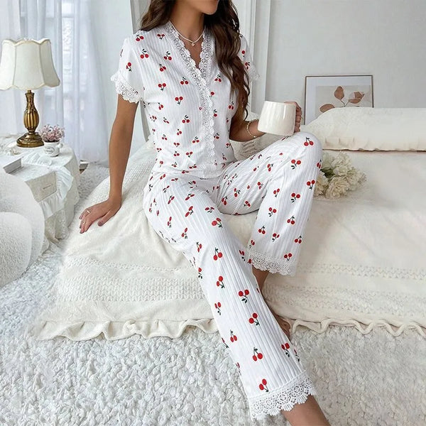 EloraSleep Women’s Seasonal Pajama Set – Lace Button Down & Comfortable Homewear