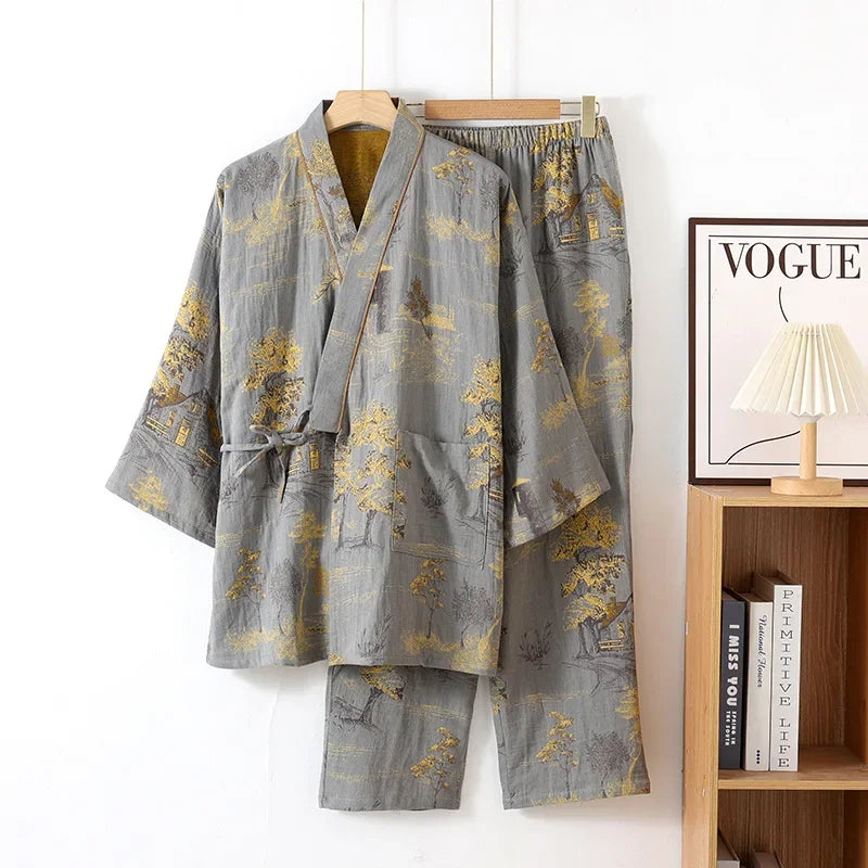 Elora Sleep™ Men’s Premium Cotton Kimono Robe – Lightweight Breathable Loungewear