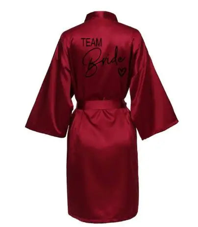 Team Bride Satin Robe – Wedding Party Kimono Pajamas with Black Letter Print (SP003)