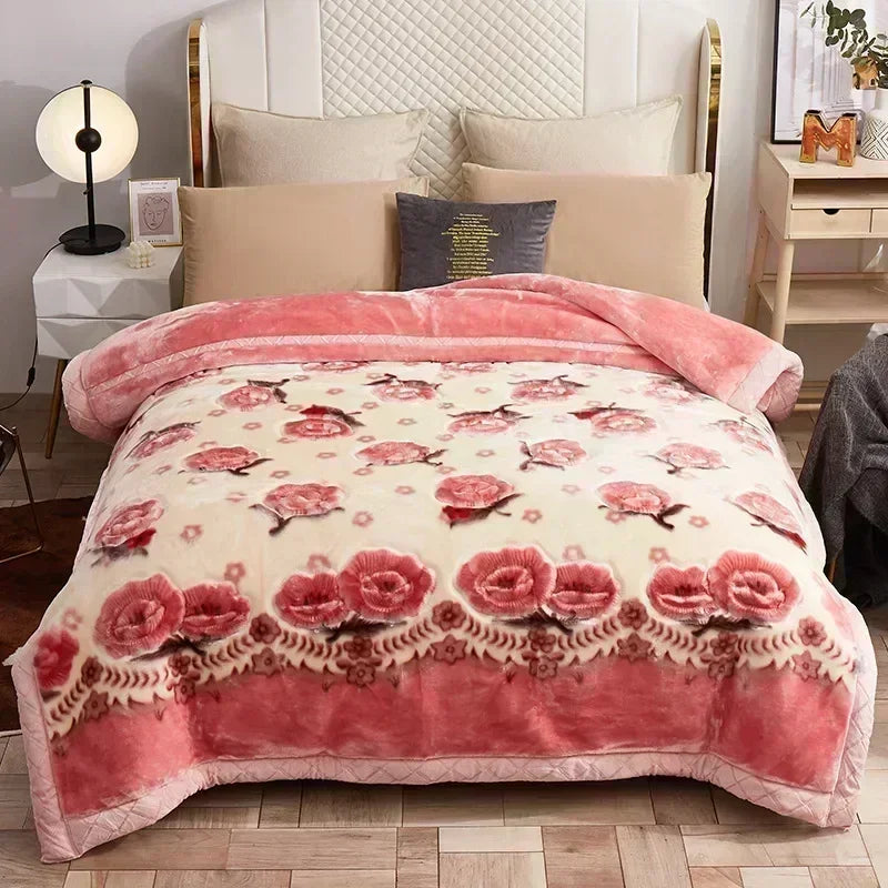 European Style Warm Raschel Blanket for Winter – Luxury Thick Double-Sided Flocked Comforter