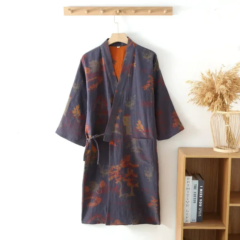 Elora Sleep™ Men’s Premium Cotton Kimono Robe – Lightweight Breathable Loungewear
