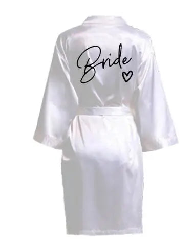 Team Bride Satin Robe – Wedding Party Kimono Pajamas with Black Letter Print (SP003)
