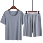 Men’s Ice Silk Pajama Set – Short Sleeve Summer Homewear