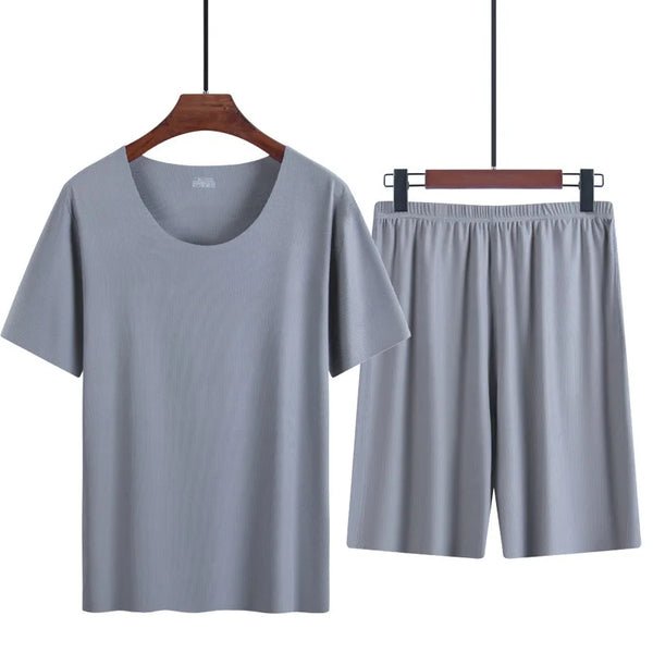Men’s Ice Silk Pajama Set – Short Sleeve Summer Homewear