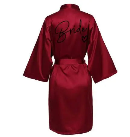 Team Bride Satin Robe – Wedding Party Kimono Pajamas with Black Letter Print (SP003)