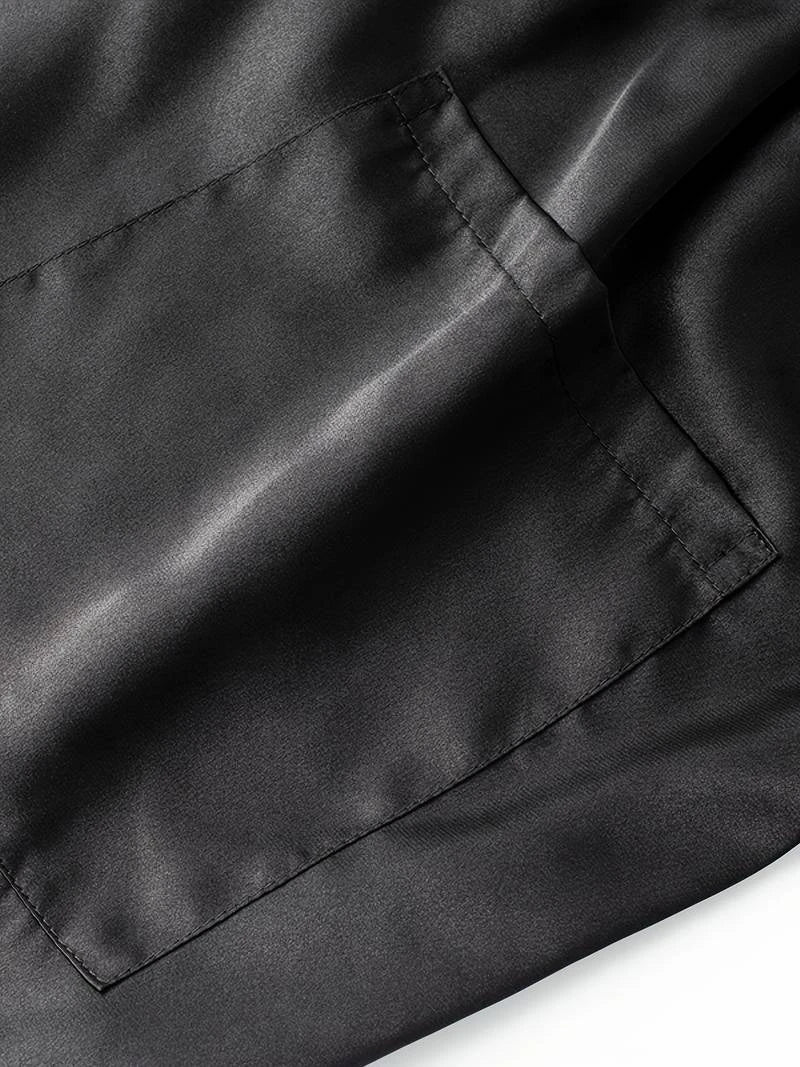 EloraSleep™ Black Satin Sleepwear Set – Luxury Robe & Shorts Loungewear