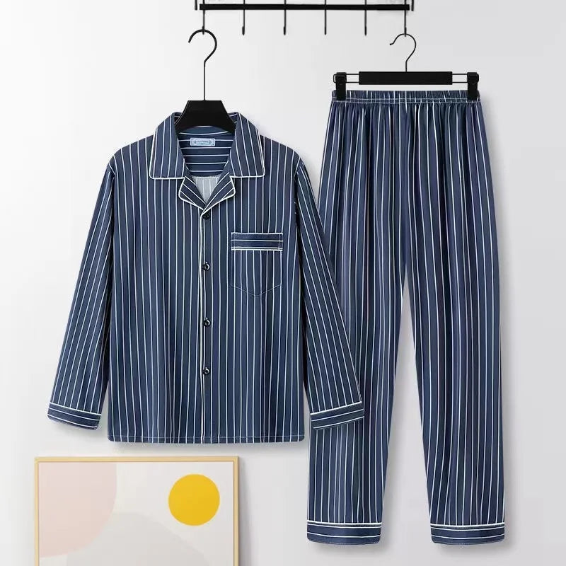 Men’s Cotton Sleepwear Set – Comfortable Two-Piece Plaid Lounge & Pajama Suit