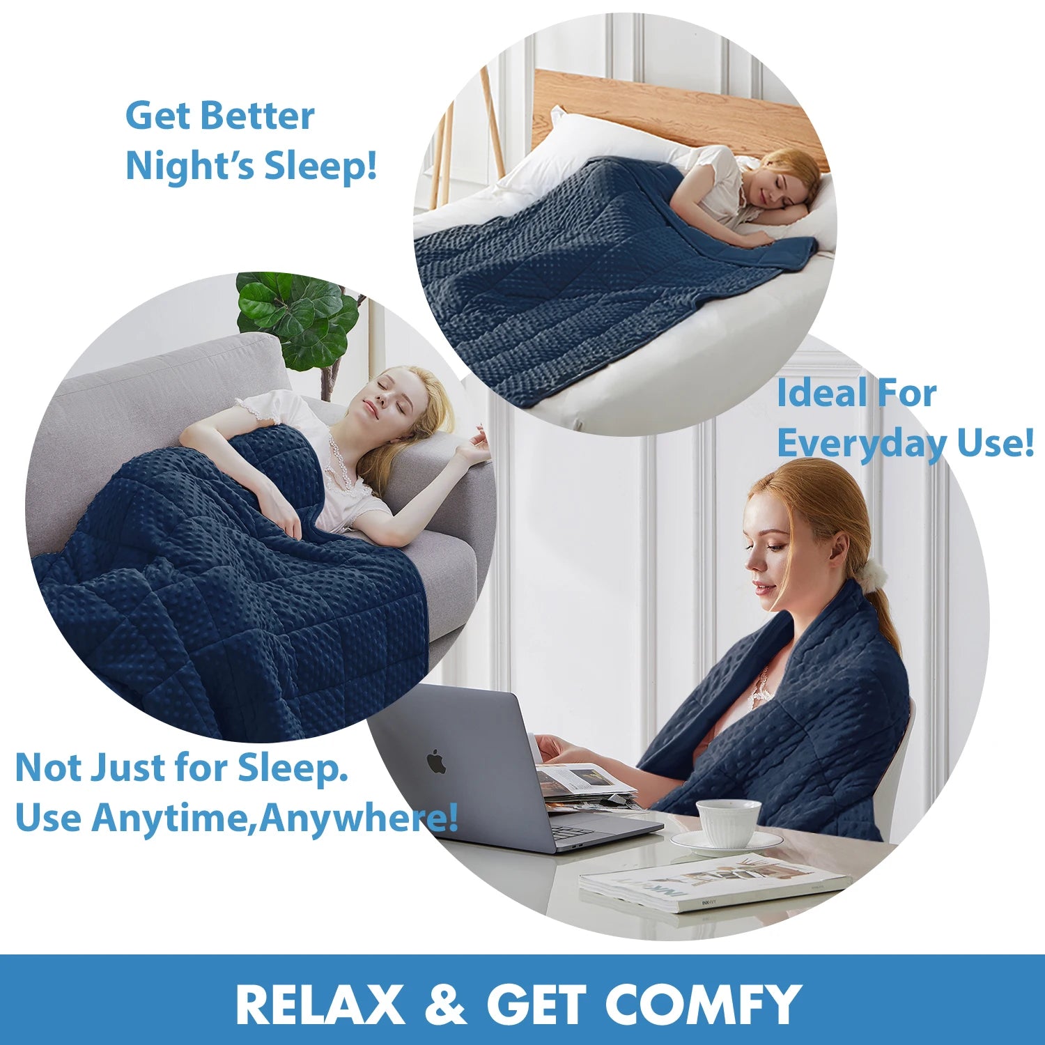Huloo Sleep Navy Blue Weighted Blanket – Thick, Soft & All-Season Comfort