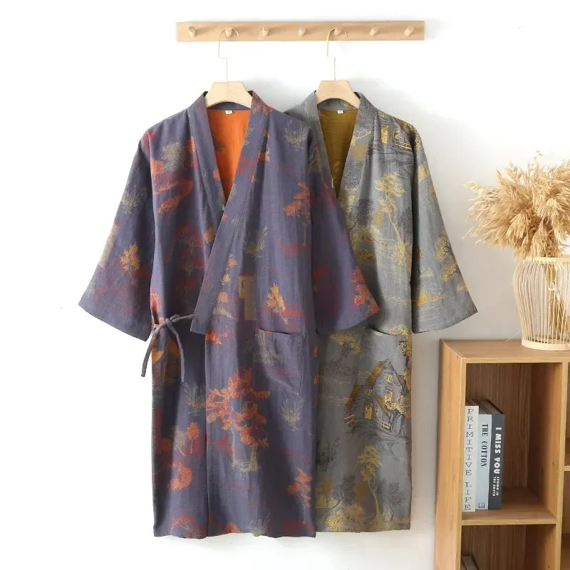 Elora Sleep™ Men’s Premium Cotton Kimono Robe – Lightweight Breathable Loungewear