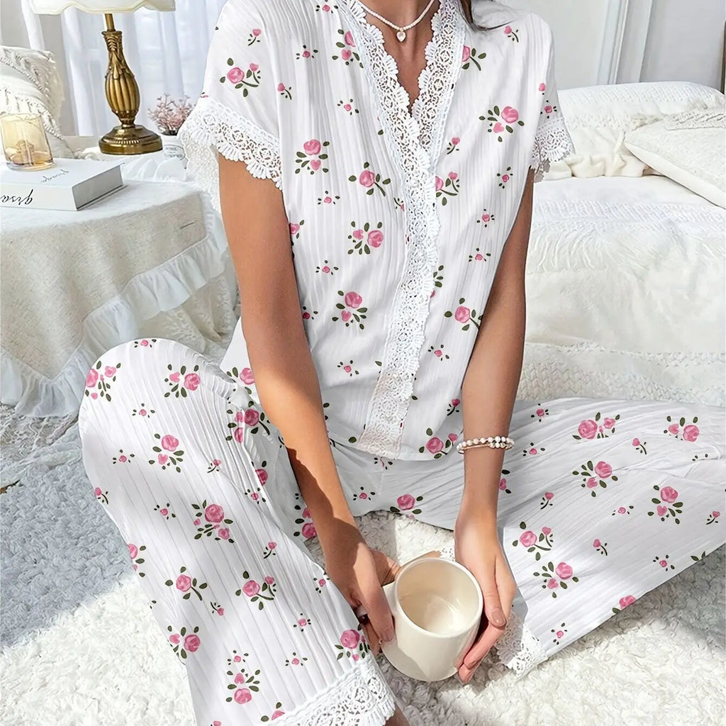 EloraSleep Women’s Seasonal Pajama Set – Lace Button Down & Comfortable Homewear