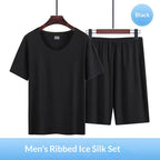 Men’s Ice Silk Pajama Set – Short Sleeve Summer Homewear