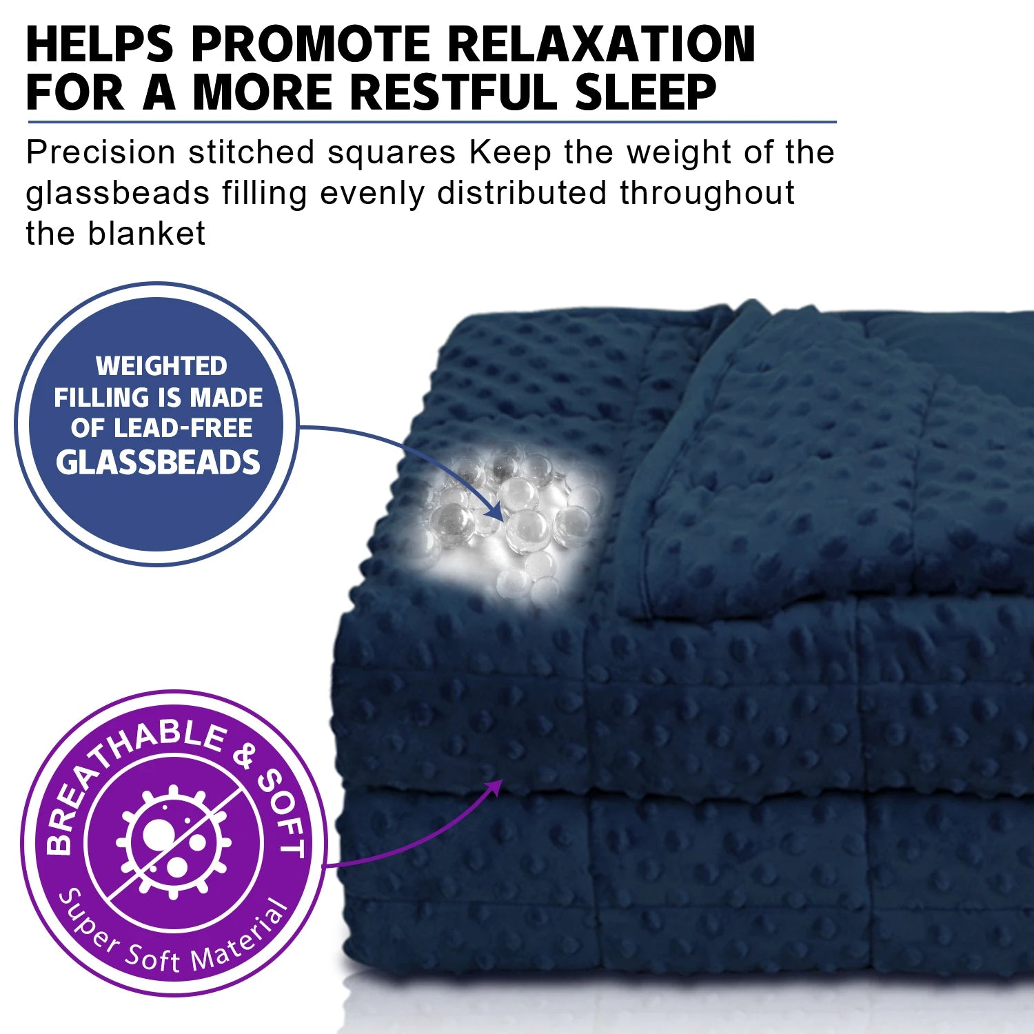 Huloo Sleep Navy Blue Weighted Blanket – Thick, Soft & All-Season Comfort