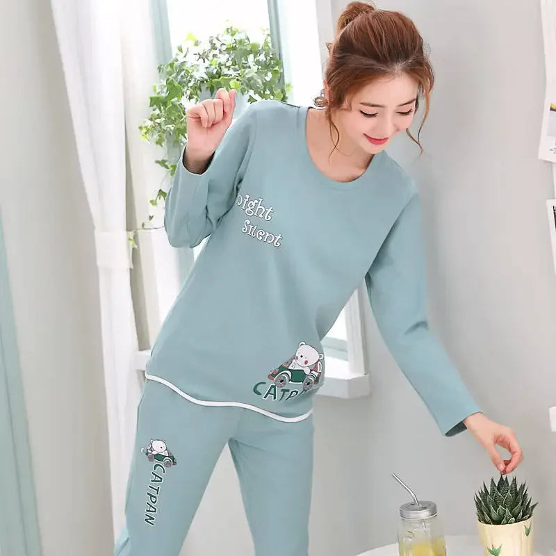 EloraSleep Liva Girl Pajama Set – Cute Cartoon Bear & Teacup Cat Sleepwear