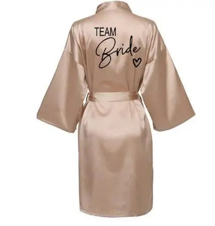 Team Bride Satin Robe – Wedding Party Kimono Pajamas with Black Letter Print (SP003)
