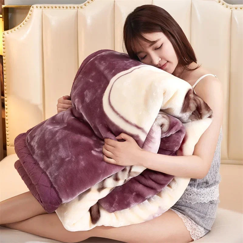 Double Layer Raschel Blanket – Soft Warm Faux Fur Mink Throw, Thick Fluffy Microfiber Plush Weighted Blanket for Beds