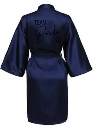 Team Bride Satin Robe – Wedding Party Kimono Pajamas with Black Letter Print (SP003)