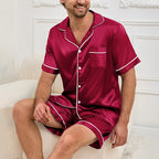 Men’s Satin Pajama Set – Short Sleeve Summer Sleepwear 2-Piece