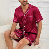 Men’s Satin Pajama Set – Short Sleeve Summer Sleepwear 2-Piece