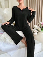 Women’s Autumn Winter Ribbed Pajamas Set – Cozy 2-Piece Loungewear