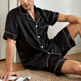 Men’s Satin Pajama Set – Short Sleeve Summer Sleepwear 2-Piece