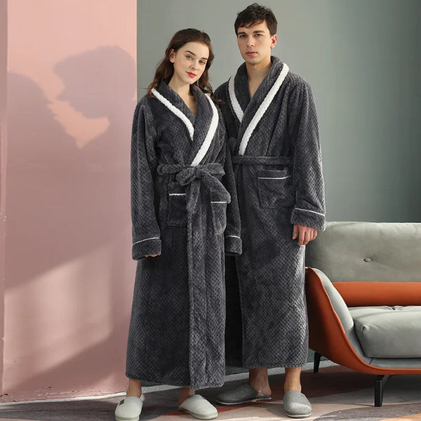 Winter Lovers Flannel Robe Set – Thick & Cozy Couple Bathrobes for Home