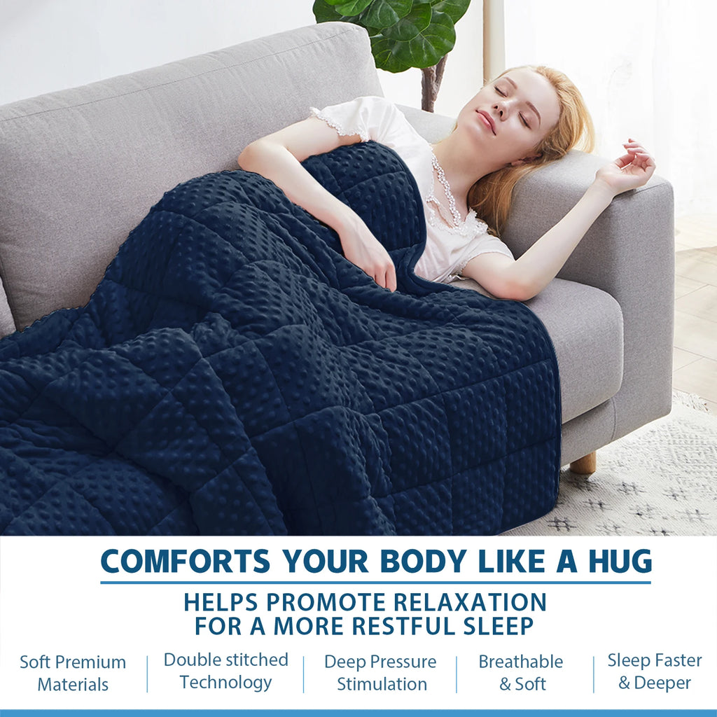 Huloo Sleep Navy Blue Weighted Blanket – Thick, Soft & All-Season Comfort