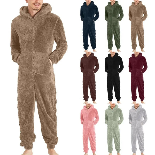 Man Sleepwear Sleeping Sexy Lingerie Jump Suit Hot Selling Men's Zipper Warm Plush Thermal One-piece Pajamas for Couples Pajama