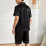 Men’s Satin Pajama Set – Short Sleeve Summer Sleepwear 2-Piece