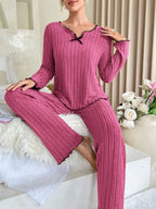 Women’s Autumn Winter Ribbed Pajamas Set – Cozy 2-Piece Loungewear