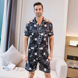 Men’s Ice Silk Summer Pajama Set – Short Sleeve Casual Homewear