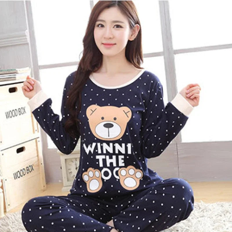 EloraSleep Liva Girl Pajama Set – Cute Cartoon Bear & Teacup Cat Sleepwear