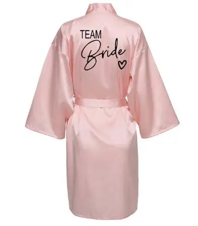 Team Bride Satin Robe – Wedding Party Kimono Pajamas with Black Letter Print (SP003)