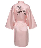 Team Bride Satin Robe – Wedding Party Kimono Pajamas with Black Letter Print (SP003)