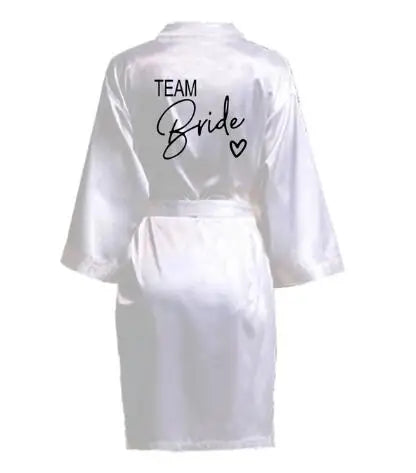 Team Bride Satin Robe – Wedding Party Kimono Pajamas with Black Letter Print (SP003)