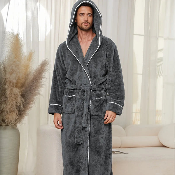 EloraSleep™ Stone Plush Robe – Hotel-Soft Flannel Bathrobe for Men